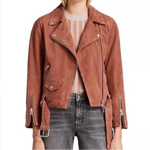NWT All Saints Suede Cole Biker Jacket - Dusty Rose colour - size 8